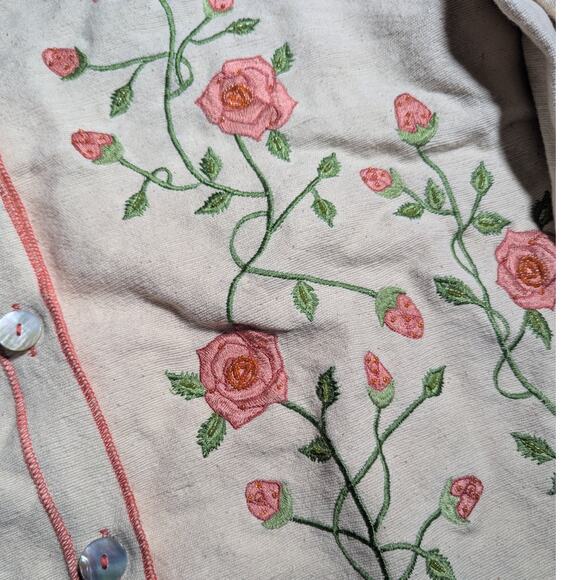 Vtg 1990s Monterey Bay Beige Rose Floral Embroidered Button Up Barn Jacket Sz XL - Picture 3 of 5